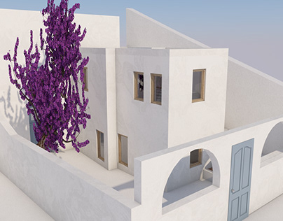 Traditional cycladic house in Santorini/ 3d rendering