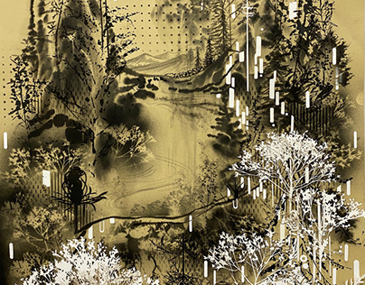 Cut paper, landscape ink Sumi
