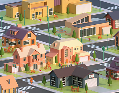 Isometric 3D City / Town Illustration / Metaverse