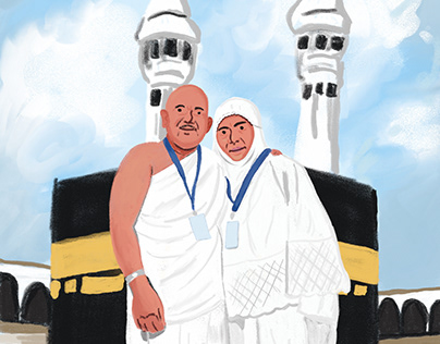 an old couple performing the pilgrimage