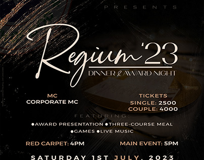 Regium Dinner flyer and ticket design