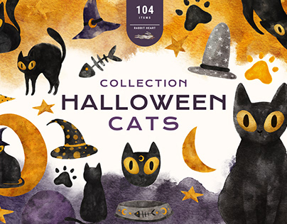 Halloween Cats Watercolor Clipart Collection / Etsy, CM