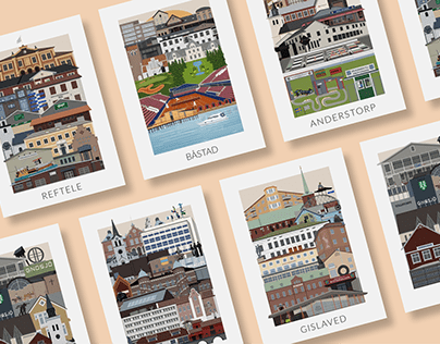 Pictures of cities with illustrations of sights