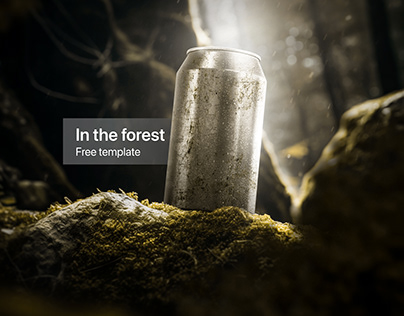 Beer can in forest free template mockup