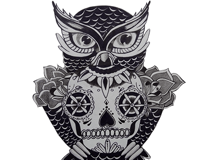 "Symbiotic Fusion: Owl, Skull, and Floral Harmony"