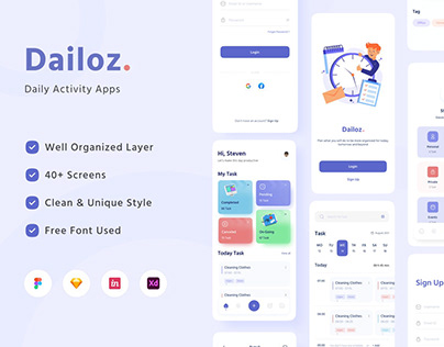 Dailoz - Daily Activity Mobile Apps UI Kit