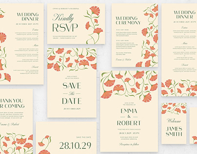 Floral Wedding Stationery Templates Set