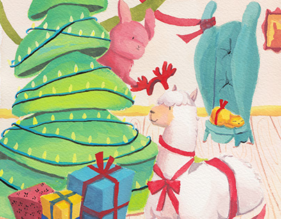 Bunny Christmas Illustration in Gouache