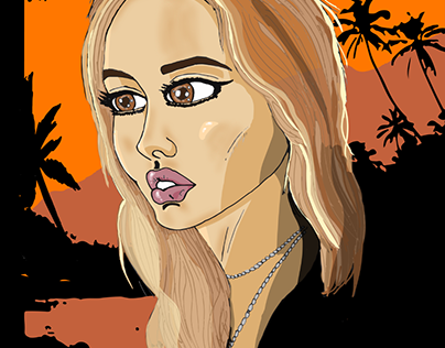 Stylized Portrait Beautiful Woman Sunset Tropical