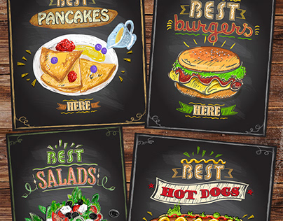 Fast food chalk menus set