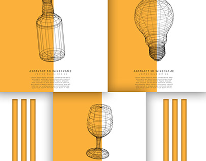 Abstract 3d Stroke wireframe bottle, bulb, glass design