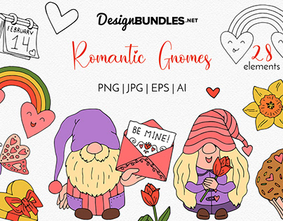 Valentines Day Gnomes Clipart & Patterns