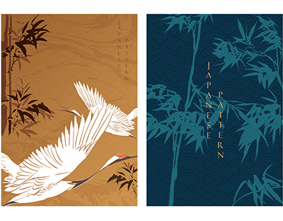 Japanese template with Asian pattern vector. Cranes