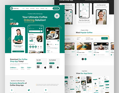 Coffee Shop App Landing Page | App Website | Web Design