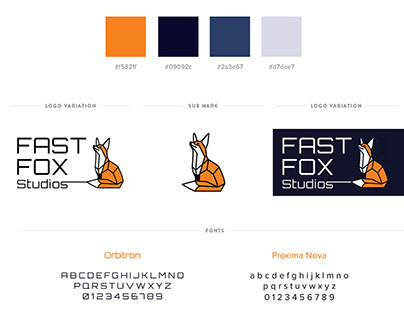 Geometric Orange & Blue Brand Board & Fox Logo Design