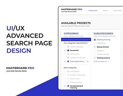 MASTERHAND PRO | UI/UX advanced search page design