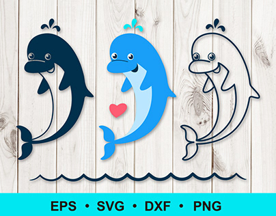 Dolphin svg, Cute baby dolphin silhouette