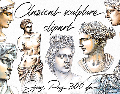 Classical sculpture sketch markers clipart