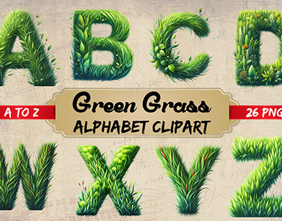 Watercolor green grass Alphabet Clipart