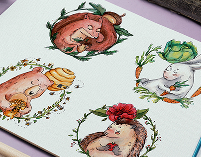 Watercolor Forest Animal set