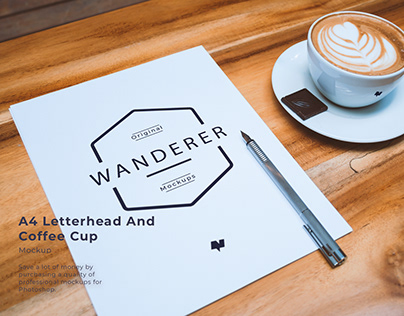 A4 Letterhead and Coffee Cup Mockup
