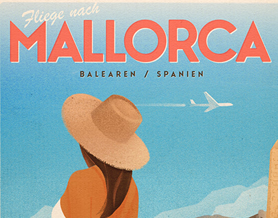 FLY TO MALLORCA 2 - Vintage style travel poster