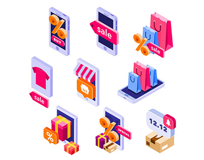 E-Commerce Discount Isometric Icons