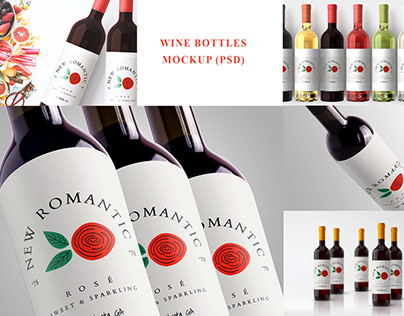 Wine Bottles Mockup (PSD)