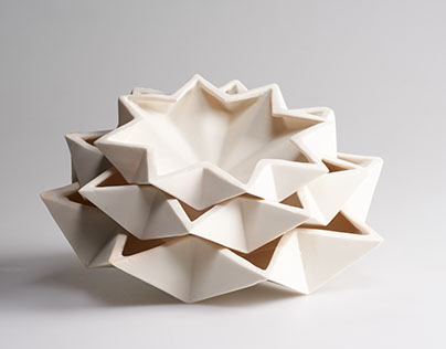 Origami inspired porcelain vessels