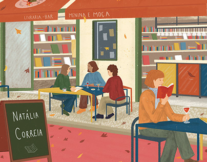 Cartaz de outono - Menina e Moça Livraria-Bar