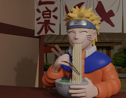 Muñeco imprimible en 3D de Naruto comiendo ramen