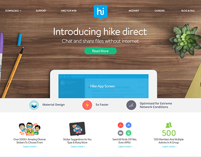 Concept design for Hike Messenger website