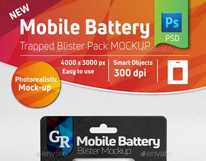 Mobile Battery Trapped Blister Pack Mockup With Battery