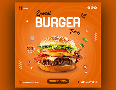 Burger Social Media Post Design | Photoshop Tutorial