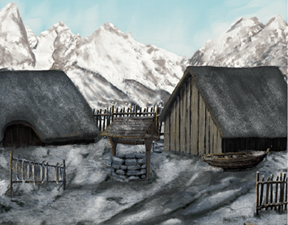 Norwegian Winter Village - Digital Painting