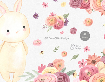 Bunny and flowers, png. Free downloads