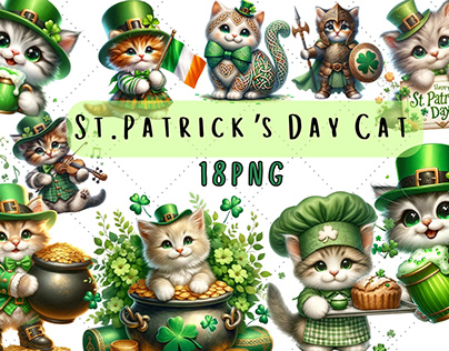 St Patrick's Day cat clipart