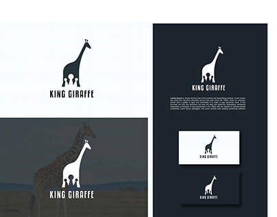 King giraffe with crown logo. Camelopard king design.