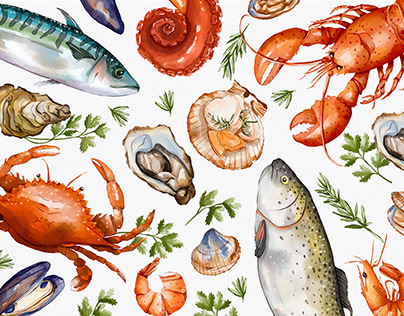 Watercolor Seafood