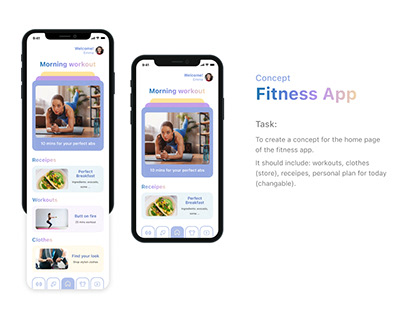 Fitness app, home page, concept