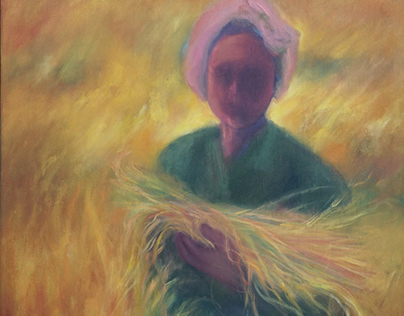 Surrounded by hay, 2023., oil on canvas, 80x70 cm