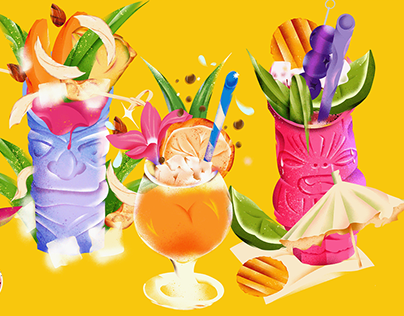 Tiki cocktail illustration editorial