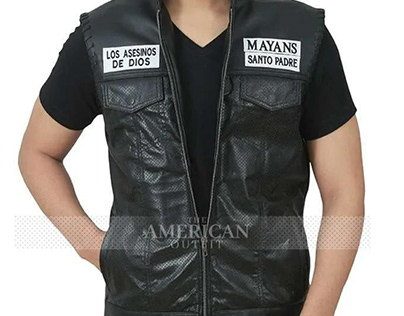Mayans M.C Angel Reyes Black Leather Vest