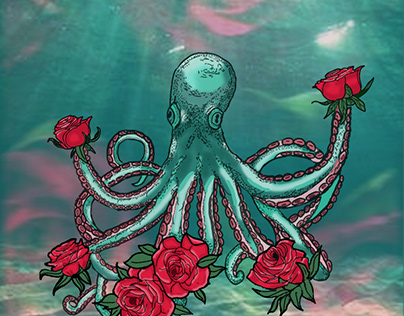 Octupus holds scarlet roses