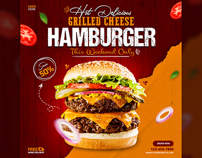 PSD hot delicious grilled cheese hamburger flyer design