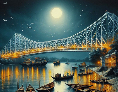 Moonlit Howrah Bridge
