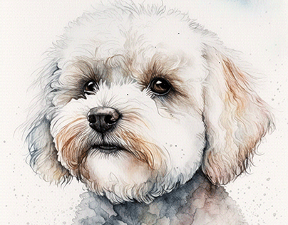 Bichon Frise Dog Portrait Watercolor Painting