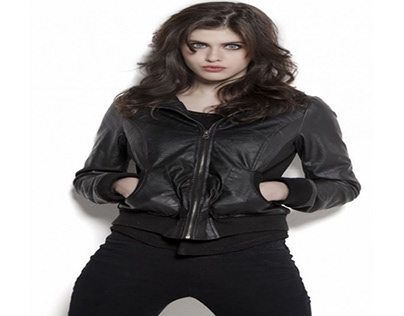 Alexandra Daddario Black Leather Jacket
