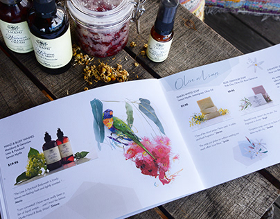 Product catalogue design for an artisan cometic brand.
