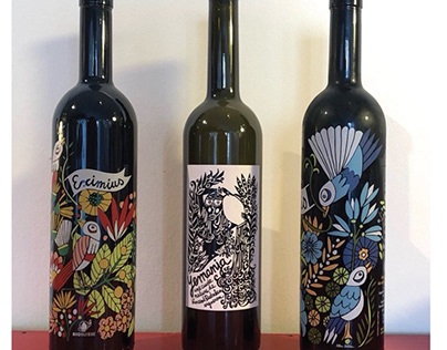 Vin, bouteille, verre, illustration, packaging